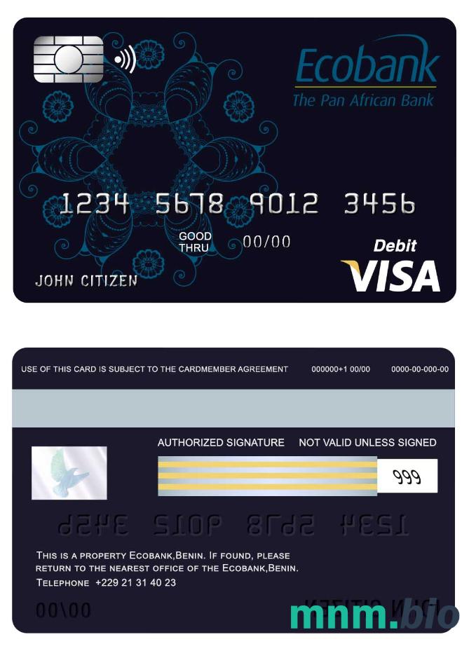 Benin Ecobank przykład karty visa w formacie PSD